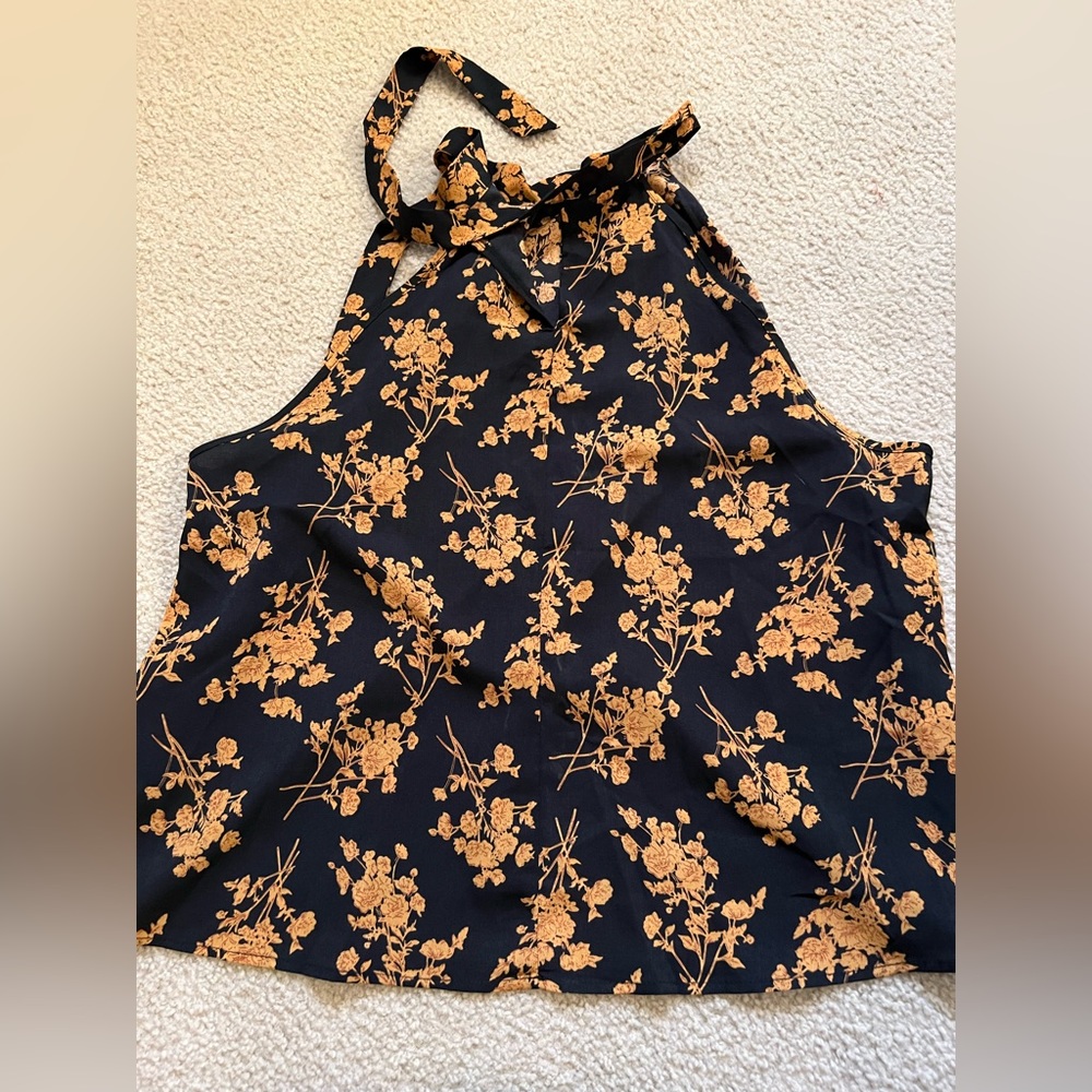 Shein gold and black floral shirt